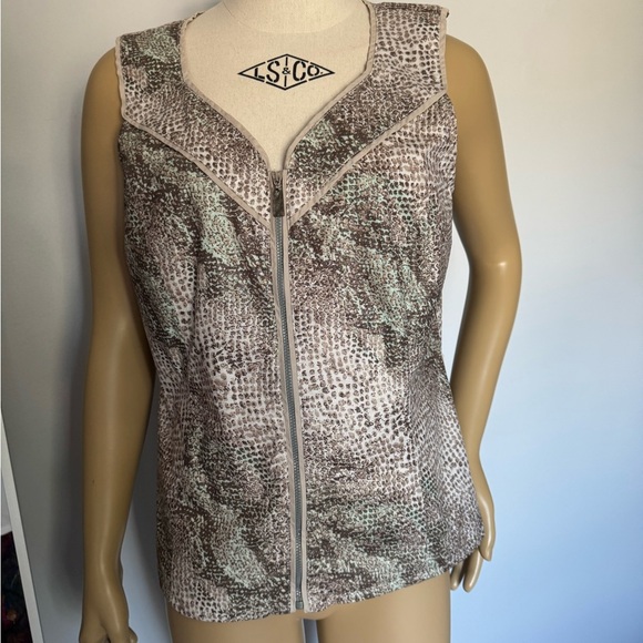 Spanner Women's Gold, brown and turquoise sleeves vest.Ptp 20” lenght23” - Picture 1 of 6